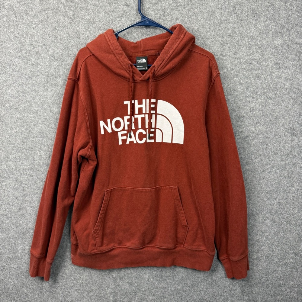 The North Face Mens Large Half Dome Pullover Hoodie Burnt Orange Rust Logo